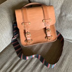 Beautiful homemade leather tote bag with cut strap